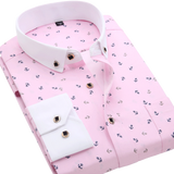 Men Shirt Long Sleeve Floral Printing Plaid Fashion Pocket Casual Shirts 100% Polyester Soft Comfortable Men Dress Shirt DS375 - ENSEIGNE DENIS