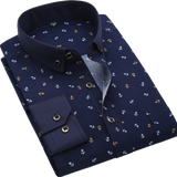 Men Shirt Long Sleeve Floral Printing Plaid Fashion Pocket Casual Shirts 100% Polyester Soft Comfortable Men Dress Shirt DS375 - ENSEIGNE DENIS