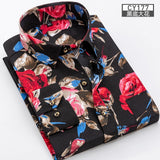 Men Shirt Long Sleeve Floral Printing Plaid Fashion Pocket Casual Shirts 100% Polyester Soft Comfortable Men Dress Shirt DS375 - ENSEIGNE DENIS