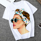 Plus Size Women Summer Vogue Print Lady Casual T-shirt Tops Harajuku Streetwear Short Sleeve O-Neck Tops Tees Camisetas Mujer - ENSEIGNE DENIS
