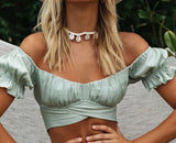 Jessie Vinson Short Sleeve Off Shoulder Crop Top Blouse Women Summer Short Sleeve Short Sexy Blouses Women Tops and Blouses 2020 - ENSEIGNE DENIS
