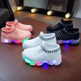 Kids Sneakers Children Baby Girls Boys Letter Mesh Led Luminous Socks Sport Run Sneakers Shoes Sapato Infantil Light Up Shoes - ENSEIGNE DENIS