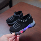 Kids Sneakers Children Baby Girls Boys Letter Mesh Led Luminous Socks Sport Run Sneakers Shoes Sapato Infantil Light Up Shoes - ENSEIGNE DENIS