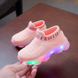 Kids Sneakers Children Baby Girls Boys Letter Mesh Led Luminous Socks Sport Run Sneakers Shoes Sapato Infantil Light Up Shoes - ENSEIGNE DENIS