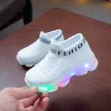 Kids Sneakers Children Baby Girls Boys Letter Mesh Led Luminous Socks Sport Run Sneakers Shoes Sapato Infantil Light Up Shoes - ENSEIGNE DENIS