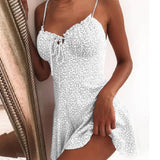 Summer Tie Front V Neck Elegant Sexy Floral Print Mini Dress Women Off Shoulder Ruffle Party Dress Femme Backless A-Line Dresses - ENSEIGNE DENIS