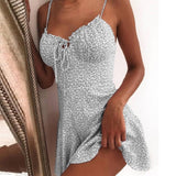 Summer Tie Front V Neck Elegant Sexy Floral Print Mini Dress Women Off Shoulder Ruffle Party Dress Femme Backless A-Line Dresses - ENSEIGNE DENIS