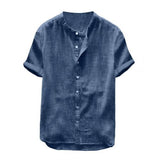 Summer Men Cotton Linen Blouse Casual Solid Color Short Sleeve Cotton Linen Button Down Beach Loose Holiday Shirt Comfortable - ENSEIGNE DENIS