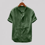 Summer Men Cotton Linen Blouse Casual Solid Color Short Sleeve Cotton Linen Button Down Beach Loose Holiday Shirt Comfortable - ENSEIGNE DENIS