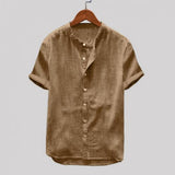 Summer Men Cotton Linen Blouse Casual Solid Color Short Sleeve Cotton Linen Button Down Beach Loose Holiday Shirt Comfortable - ENSEIGNE DENIS