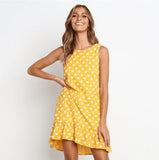 Lossky Women Summer Dress Polka Dot Chiffon Sleeveless Beach Mini Casual Yellow Sundress 2020 Fashion Plus Size Dress For Women - ENSEIGNE DENIS