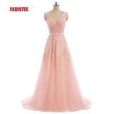 FADISTEE Vestido De Festa Sweet pink Lace V-neck Long Evening Dress Bride Party Sexy Backless beads pearls Prom Dresses lace-up - ENSEIGNE DENIS