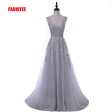 FADISTEE Vestido De Festa Sweet pink Lace V-neck Long Evening Dress Bride Party Sexy Backless beads pearls Prom Dresses lace-up - ENSEIGNE DENIS