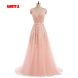 FADISTEE Vestido De Festa Sweet pink Lace V-neck Long Evening Dress Bride Party Sexy Backless beads pearls Prom Dresses lace-up - ENSEIGNE DENIS