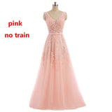 FADISTEE Vestido De Festa Sweet pink Lace V-neck Long Evening Dress Bride Party Sexy Backless beads pearls Prom Dresses lace-up - ENSEIGNE DENIS