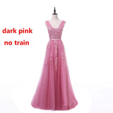 FADISTEE Vestido De Festa Sweet pink Lace V-neck Long Evening Dress Bride Party Sexy Backless beads pearls Prom Dresses lace-up - ENSEIGNE DENIS