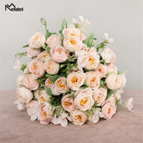 10 Heads Artificial Flowers Roses Bridesmaids Bouquet 5 Branches Silk Fake Flowers for DIY Home Garden Wedding Decoration Flores