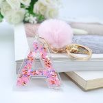 1PC Women Keychains  26 Glitter Hollowed-out  Words Handbag English Letter Keyring  with Puffer Ball Charms - ENSEIGNE DENIS