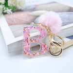 1PC Women Keychains  26 Glitter Hollowed-out  Words Handbag English Letter Keyring  with Puffer Ball Charms - ENSEIGNE DENIS