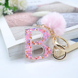 1PC Women Keychains  26 Glitter Hollowed-out  Words Handbag English Letter Keyring  with Puffer Ball Charms - ENSEIGNE DENIS