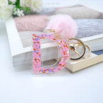 1PC Women Keychains  26 Glitter Hollowed-out  Words Handbag English Letter Keyring  with Puffer Ball Charms - ENSEIGNE DENIS