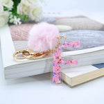 1PC Women Keychains  26 Glitter Hollowed-out  Words Handbag English Letter Keyring  with Puffer Ball Charms - ENSEIGNE DENIS