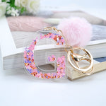 1PC Women Keychains  26 Glitter Hollowed-out  Words Handbag English Letter Keyring  with Puffer Ball Charms - ENSEIGNE DENIS