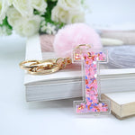 1PC Women Keychains  26 Glitter Hollowed-out  Words Handbag English Letter Keyring  with Puffer Ball Charms - ENSEIGNE DENIS