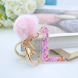 1PC Women Keychains  26 Glitter Hollowed-out  Words Handbag English Letter Keyring  with Puffer Ball Charms - ENSEIGNE DENIS