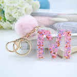 1PC Women Keychains  26 Glitter Hollowed-out  Words Handbag English Letter Keyring  with Puffer Ball Charms - ENSEIGNE DENIS