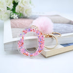 1PC Women Keychains  26 Glitter Hollowed-out  Words Handbag English Letter Keyring  with Puffer Ball Charms - ENSEIGNE DENIS