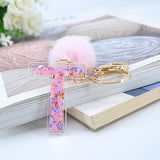 1PC Women Keychains  26 Glitter Hollowed-out  Words Handbag English Letter Keyring  with Puffer Ball Charms - ENSEIGNE DENIS
