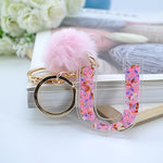1PC Women Keychains  26 Glitter Hollowed-out  Words Handbag English Letter Keyring  with Puffer Ball Charms - ENSEIGNE DENIS