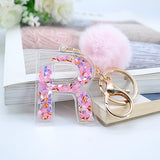 1PC Women Keychains  26 Glitter Hollowed-out  Words Handbag English Letter Keyring  with Puffer Ball Charms - ENSEIGNE DENIS