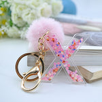 1PC Women Keychains  26 Glitter Hollowed-out  Words Handbag English Letter Keyring  with Puffer Ball Charms - ENSEIGNE DENIS