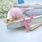 1PC Women Keychains  26 Glitter Hollowed-out  Words Handbag English Letter Keyring  with Puffer Ball Charms - ENSEIGNE DENIS