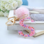 1PC Women Keychains  26 Glitter Hollowed-out  Words Handbag English Letter Keyring  with Puffer Ball Charms - ENSEIGNE DENIS