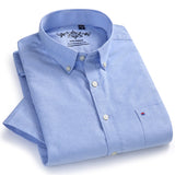 Men's Oxford Short Sleeve Summer Casual Shirts Single Patch Pocket Comfortable Standard-fit Button-down Thin Solid Tops Shirt - ENSEIGNE DENIS