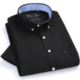 Men's Oxford Short Sleeve Summer Casual Shirts Single Patch Pocket Comfortable Standard-fit Button-down Thin Solid Tops Shirt - ENSEIGNE DENIS