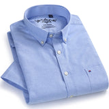 Men's Oxford Short Sleeve Summer Casual Shirts Single Patch Pocket Comfortable Standard-fit Button-down Thin Solid Tops Shirt - ENSEIGNE DENIS