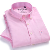 Men's Oxford Short Sleeve Summer Casual Shirts Single Patch Pocket Comfortable Standard-fit Button-down Thin Solid Tops Shirt - ENSEIGNE DENIS