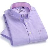 Men's Oxford Short Sleeve Summer Casual Shirts Single Patch Pocket Comfortable Standard-fit Button-down Thin Solid Tops Shirt - ENSEIGNE DENIS