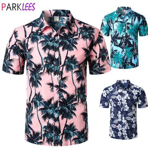 Palm Tree Printed Hawaiian Beach Shirt for Men 2019 Summer Short Sleeve 5XL Aloha Shirts Mens Holiday Vacation Clothing Chemise - ENSEIGNE DENIS