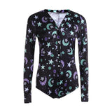2020 Sexy Women V-neck Bodycon Sleepwear Jumpsuit Button Bodysuit Shorts Romper Leotard Printed Long/Short Sleeve Bodysuit - ENSEIGNE DENIS