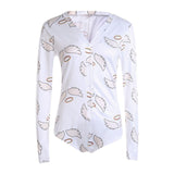 2020 Sexy Women V-neck Bodycon Sleepwear Jumpsuit Button Bodysuit Shorts Romper Leotard Printed Long/Short Sleeve Bodysuit - ENSEIGNE DENIS