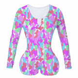 2020 Sexy Women V-neck Bodycon Sleepwear Jumpsuit Button Bodysuit Shorts Romper Leotard Printed Long/Short Sleeve Bodysuit - ENSEIGNE DENIS