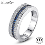 Jellystory 925 Sterling Silver Ring with Round Sapphire Zircon Gemstone Fine Jewelry ring for Women Wedding Party Gift wholesale - ENSEIGNE DENIS