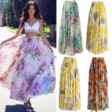 Women Jersey Floral Gypsy Stretchy High Waist Pleated Long Maxi Skirt Sun Dress - ENSEIGNE DENIS