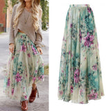 Women Jersey Floral Gypsy Stretchy High Waist Pleated Long Maxi Skirt Sun Dress - ENSEIGNE DENIS