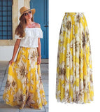 Women Jersey Floral Gypsy Stretchy High Waist Pleated Long Maxi Skirt Sun Dress - ENSEIGNE DENIS